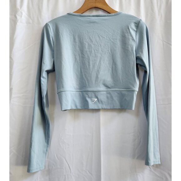 GYMSHARK Long Sleeve Crossover Crop Top Light Blue Workout Womens‎ Small EUC - Picture 6 of 11